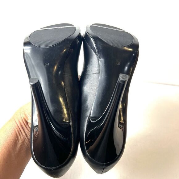 Nine West Women Sz 9M Classic Black Leather Pump Stiletto Heels Platform Slip On - Picture 8 of 11